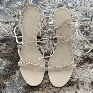 SCHUTZ Braided Lace-Up Sandals in Cream